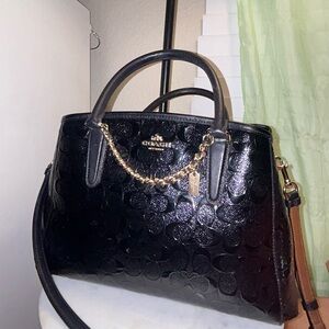Coach Bag Black Embossed Patent Leather Carryall Satchel Large Crossbody Purse